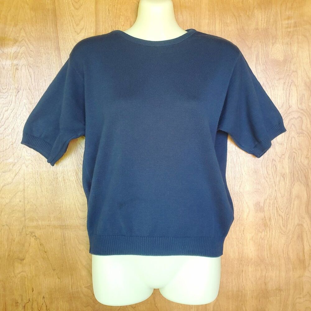 Pendleton Short Sleeve Sweater Shirt Womens S Blue 100% Cotton Top Made in USA